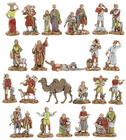 Moranduzzo Set 21 Pastori e 1 Cammello Adatto a Presepe da 3,5 cm Scala 1:50 – MICRO 3,5 – Statuina Indistruttibile, Stile '700, Rifinita a Mano, Scultore M. Landi, Made in Italy