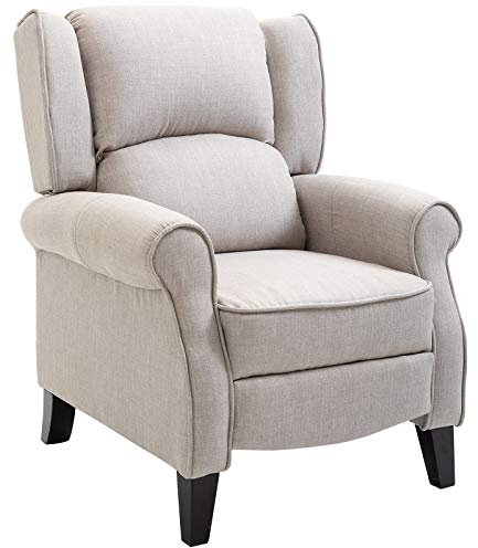 HOMCOM Sillón Relax Reclinable Manual Sillón Relax Tapizado en Lino Sintético con Reposapiés Retráctil Carga 150 kg Sillón Reclinable para Dormitorio Oficina Gris Claro