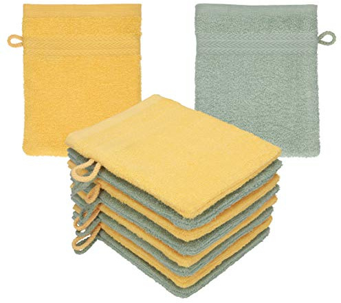 Betz paket med 10 tvättvantar premium 100 % bomull 16 x 21 cm honung – höggrön