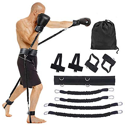 FJSC 12Pcs Boxing Resistance Bands, High Strength Heavy Exercise Rope Fitness Band with Harness Leg Strength and Agility Training Strap System for Taekwondo Yoga