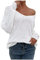 Sexy V Neck Sweaters for Women Off Shoulder Jumper Long Sleeve Lightweight Knit Top Casual Loose Fit Fall Pullover Sweater White