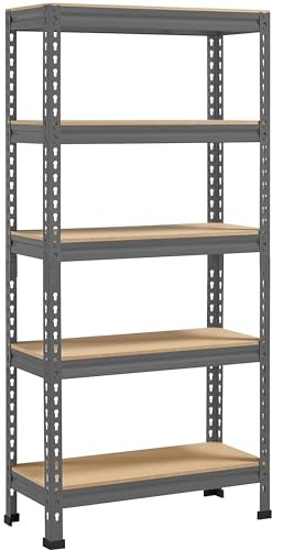 Yaheetech Estantería Metálica Galvanizada 150x70x30cm Estanterias Almacenaje de 5 Niveles Estante Industrial de Almacenamiento para Trastero Garaje Taller Carga de 750 kg sin Tornillos Gris Oscuro