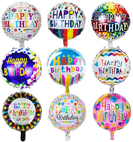 Folienballon Happy Birthday 9 Stücke,Geburtstagsballon mit Buntem Muster,Runde Geburtstags Helium Ballon,Luftballons Geburtstag Geburtstagsfeier Dekoration Für Kinder Junge Mädchen und Erwachsene