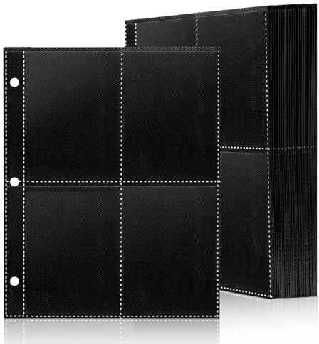 PESLNG Trading Card Sleeves, Black 40 Pages 320 Trading Card Sleeves for Standard Size Folders, Black Clear Sheets for a Variety of Ring Binders