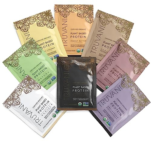 Truvani Vegan Pea Protein Powder | Sample Pack | 20g Organic Plant Based Protein | 8 Single Serving Packets | Keto | Gluten & Dairy Free | Low Carb | No Added Sugar