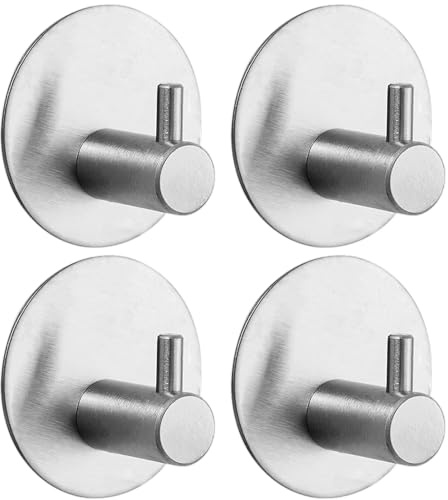 Accroche Serviette Salle De Bain 4 Pièces, Crochet Adhesif Mural Crochets Ronds En Acier Inox 304 Anti-rouille Crochet Autocollant Adhesif Avec Coussinet Collant Crochet Crochet Adhésif (Argent)