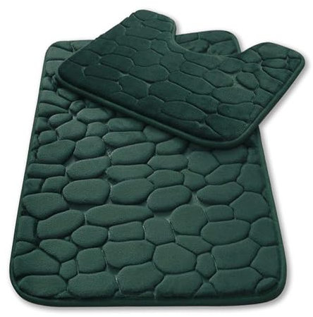 GC GAVENO CAVAILIA Pebble Stone Bath Mat Non Slip | 2Piece Memory Foam Bath Mat Set Washable Rug Super Absorbent Shower Pedestal Mat | Quick Dry Bathroom Toilet Mat Sets BathMat, Green