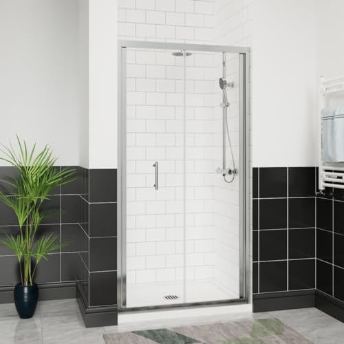 Aquariss 1000 mm Bifold Shower Door Enclosure Magnetic Seal Chrome | Aluminum Profile, 6 mm Tempered Easy Clean Glass, Bathroom Inward Opening Space Saving Shower Cubicle, Alloy hinge