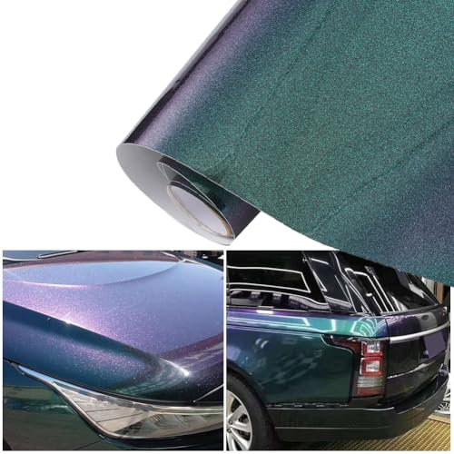 Blueshyhall Autofolie Lila und Grün Glänzend, Car Wrapping Folie Glitzer mit Chamäleon Effekt, Tuning Folie Selbstklebende Wasserfest Innen Außen für Auto, Motorrad, Fahrrad (50 x 152 cm)