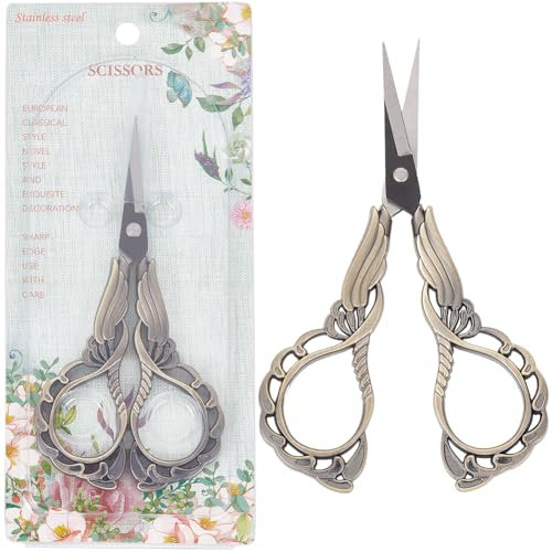 SUNNYCLUE 1 Stück Stickschere Kleine Europäische Schere Vintage Stil Antike Bronze Edelstahl Orchidee Nähschere Für Stoff Faden Handarbeiten Schneiden Bastelbedarf Heimwerkerwerkzeuge Schere