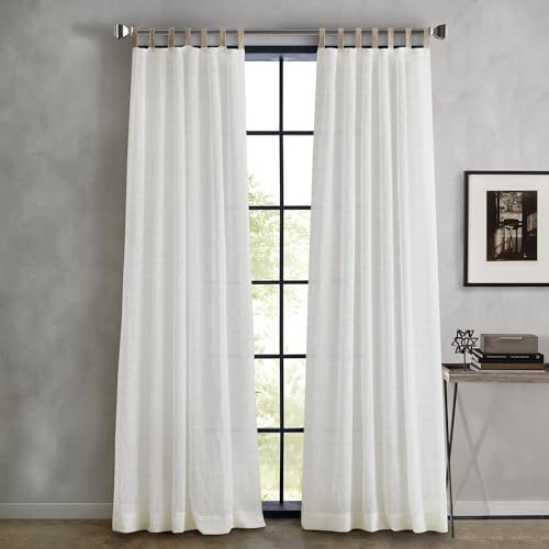 DKNY Antigua Jute Textured Curtains for Living Room Bedroom Modern Farmhouse Curtains Light-Filtering Tab Top Window Curtain 2 Panels, 96, Linen