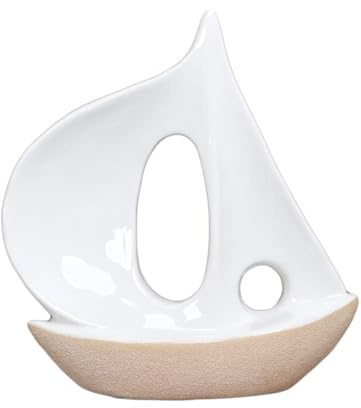 Darthome Ceramic Sail Boat Ornament White Two Tone Nautical Coastal Bathroom Decoration