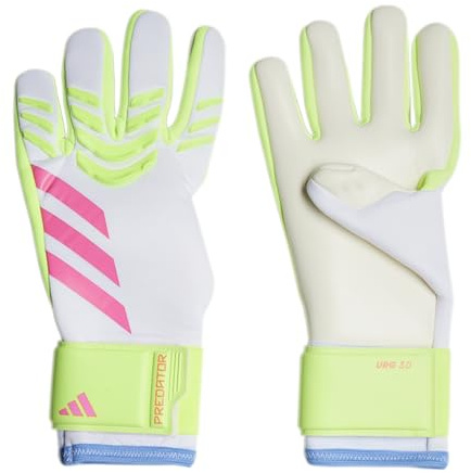 Adidas Unisex League Fingersave Goalie Soccer Gloves, White/Lucid Lemon/Lucid Pink, 5
