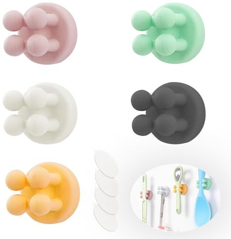 FISH DRAGATE 5 Piezas Soporte Cepillo De Dientes Silicona,Porta Cepillo De Dientes,Vaso Cepillo De Dientes Baño,Gancho MultifunciÓN Impermeable,Adecuado para Baños, Cocinas con 5 Pegatinas