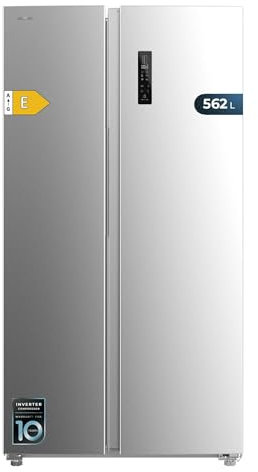 Cecotec Amerikanischer Kühlschrank Side By Side - 562 l - Bolero CoolMarket SBS 562 Inox E. 177x91,2 cm, Inverter Plus Kompressor, geringer Verbrauch, No Frost, Multiairflow, Schnellkühlung, Edelstahl