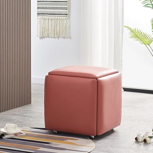 PYWJGZSX Taburete, Silla Cubo Nido 5 en 1 - Taburete Apilable con Reposapiés Plegable con Ruedas - Versátil Conjunto de Muebles de Salón Y Comedor con Asiento de Piel Sintética Pu/D/35 * 35 * 35Cm