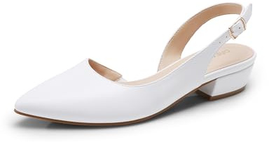 DREAM PAIRS Women‘s Slingback Flats Dress Shoes,White,6