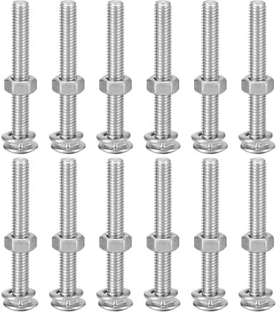 sourcing map M6x50mm Square Neck Carriage Bolts with Nuts & Washers, 12Set 304 Stainless Steel Round Head Square Neck Coach Bolt Screws, Silver Tone