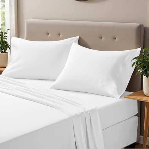 ONIROS Home Juego Sabanas 150 x 190/200 de Lujo Incluye Fundas Almohadas 75x50 Pack 2 | Sabanas Bajeras 150x190 Ajustables y Encimera | Sabana 150 x 200 - (Sabanas Cama 150, Blanco)