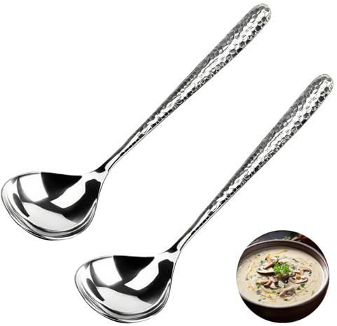 LANGMINGDE 2 PCS Deep Round Soup Spoons 7.87, 304 Stainless Steel Large Soup Spoons Dishwasher safe, Perfect for Cereal, Bouillon, Milk Soup & Dinner Guests