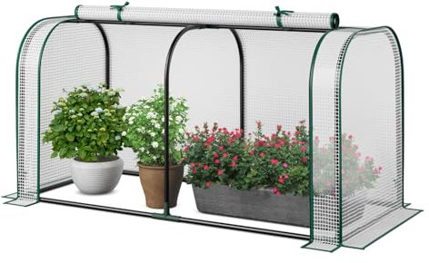 HOMASIS Serra da Giardino con Porta Avvolgibile a Cerniera, Serra da Balcone in PE e Struttura in Metallo, Copertura per Orto Rialzato per Protezione Piante, 118 x 55 x 60 cm (Trasparente)