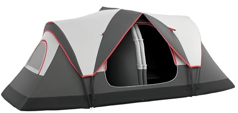Outsunny 2 Bedroom Camping Tent for 6 Man, Large Family Tent with Rainfly and Screen Panels, Portable with Bag, for Fishing Hiking Festival, 450L x 215W x 180H cm, Grey