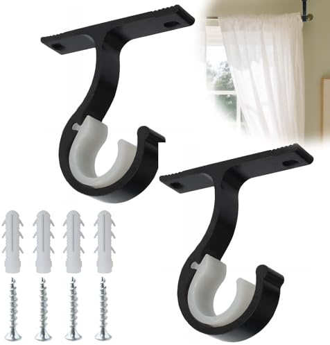 2 Stück Vorhangstangen Halterungen für 20-28 mm Durchmesser, Robuste Aluminiumlegierung Gardinenstangen Halterung, Verstellbare Gardinenstange Deckenmontage Mit Schrauben (Schwarz)