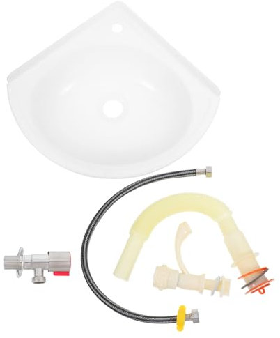 OSALADI Wall-Mounted Triangular Plastic Wash Basin with Faucet and Drain Pipe, Small Deep Corner Sink for Room and Utility Garage Use