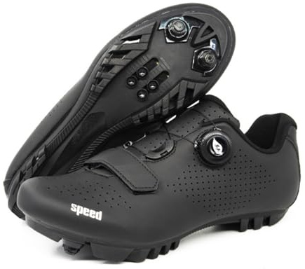 Mateju Chaussure VTT Homme Femme, 37-47 EU Chaussure VTT Homme Automatique avec 2 Pointes Antidérapantes Antidérapant et Respirant Extérieur Sport (38,896 Noir)