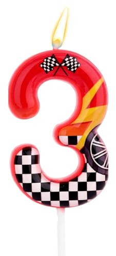 Velas de Cumpleaños con Temática Carreras, Velas con Números Carreras Diseño de Rueda a Cuadros en Blanco y Negro Decoración para Tartas Cumpleaños Ideal para Fiestas Infantiles (3)