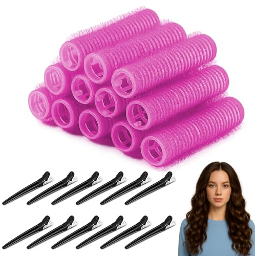 Hair Rollers with Clips, Velcro Rollers, Self Grip Small Hair Curlers, Salon Hairdressing Curlers Roller with Clips Tools for Women (Pink), 15mm-12pack, 1.0 count