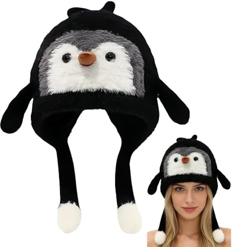 Vexthorion Cute Plush Penguin Hat, Penguin Plush Hat,Funny Animal Ear Ha-t,for Boys Girls and Women,Cosplay Anime Costume for Kids,Birthday Party Gifts (black2)