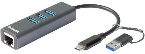 D-Link DUB-2332 USB-C/USB auf Gigabit Ethernet Adapter mit 3 USB 3.0 Ports (USB-C Thunderbolt oder 3.0 auf RJ45 Gigabit LAN für PC, MacBook Pro, MacBook Air, iPad Pro, Chromebook, Surface Pro u.w.)