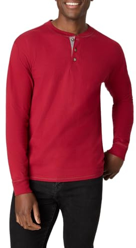 Hanes Mens T-shirts, Beefyt Cotton Long Sleeve Henley-shirts, Burnt Brick, Large US