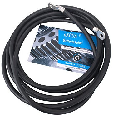 eXODA Batteriekabel 10 mm² 200cm Kabelschuhe M6 und M10 Schwarz