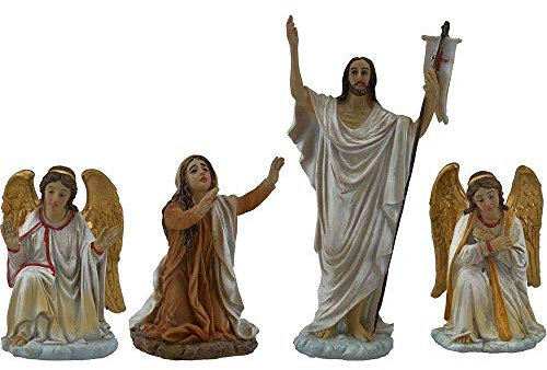 Set di 4 statue Resurrezione di Gesù in resina Presepe Pasquale cm.14 by Paben