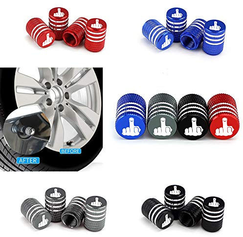 4pcs / Set Camion de Voiture Moto vélo Pneu Valve d'air Capuchons en Aluminium Doigt Moyen Bouchon de Valve de Pneu de Voiture moletage Style hermétique, 4 Couleurs (Rouge)