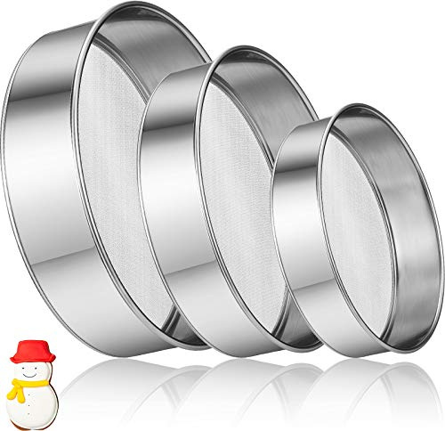 Patelai 3 Pcs Stainless Steel Flour Sifter (6 and 8 60 Mesh, 7 40 Mesh)