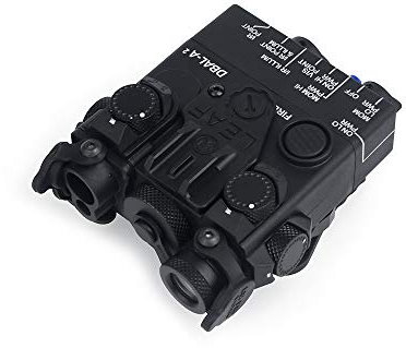 SBGJMY PEQ DBAL-A2 LED Torcia con luce bianca e strobo, pulsante/interruttore a pressione scatola fittizia supporto QD per binario da 20 mm, da esterno porta batteria fittizia