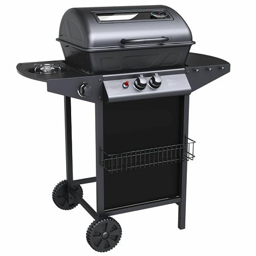 Mediawave Store - Barbacoa de gas de piedra volcánica SG G2083G - Hornillo y parrilla cromada de 2,9 kW, barbacoa para casa y jardín, barbacoa con ruedas