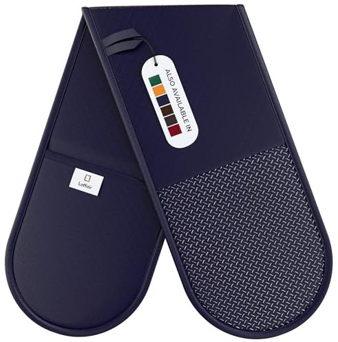Laffair Guanti da Forno Resistenti al Calore Blu Navy - Doppi Con Impugnatura in Silicone Antiscivolo - Accessori da Cucina