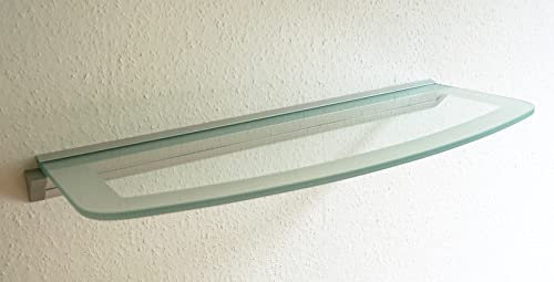 Wandregal aus 8mm Glas, klar & satiniert, verschiedene Formen und Größen, Glasregal, Glasboden, Glasablage, Badregal, Eckregal Bad Ablage Regal (Wandschiene, 90x20-25 cm Convex satiniert)