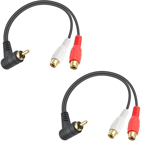 Duttek Splitter RCA a Y a 90 gradi, design sottile da 20 cm, ad angolo retto, placcato oro, per audio stereo e subwoofer, DVD, TV (confezione da 2)