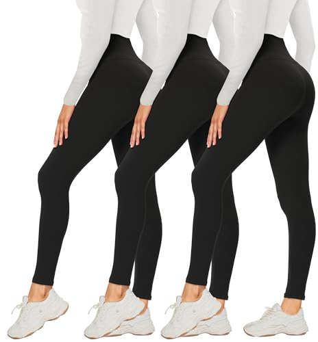 DDOBB 3 Pack Leggings for Women High Waisted Black Leggings Tummy Control Stretchy Pants Trousers for Gym Fitness Yoga Running Regular&Plus Size(B-Black*3)