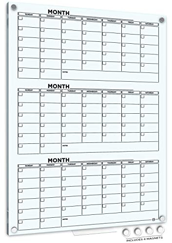Scribbledo Glass Dry Erase Calendar 34x46 Magnetic Quarterly Whiteboard