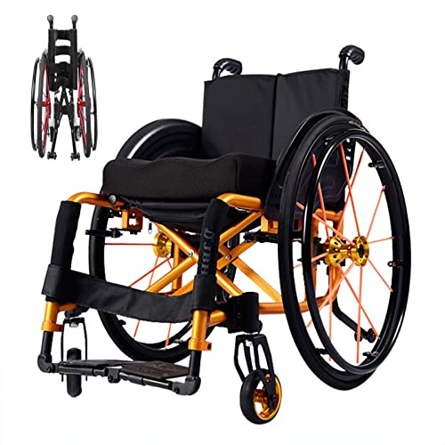 Folding Sports Wheelchair, Lightweight Wheelchair for Adults, Adjustable Footrest and Seat Height, Prevent Rear Tilt, Outdoor All Terrain Wheelchair with Safety Belt ( Color : Gold , Size : Sitting Wi