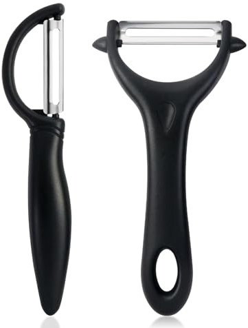 Redamancy 2 Stück Sparschäler, Multifunktion Y und P-Förmig Schäler, Universalschäler mit Pendelklinge, Profi-Schäler für Obst und Gemüse, Extra Scharf Klinge/Zweischneidig (Schwarz)