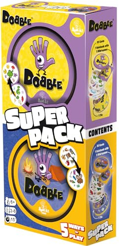 Asmodee | Dobble Super Pack (Camping + Classic) | Fun Family Card Game | Fast-Paced Observation Game | 15 Min Playtime | 2-8 Players | Ages 6 and up | Tin Box & 55 Cards