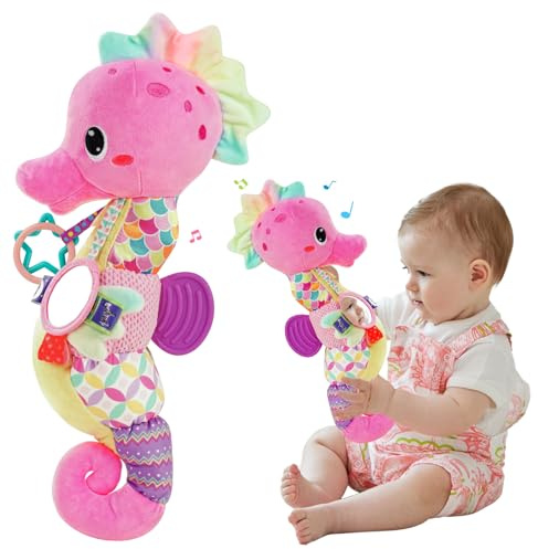 Lypsochaat Jouet Bebe 0-3-6-9-12 Mois, Cadeau Naissance Fille Garcon avec Hochet Anneau Dentition Miroir Jeux Eveil pour Bebe, Jouet Musicale Sensoriel Jeux Bébé Eveil 0-3 0-6 Mois Cadeau Bebe