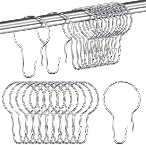 Caianwin 24 Stück Duschvorhang Haken Duschvorhang Ringe Edelstahl Gardinenringe für Duschvorhangstange Kleiderstange 70x40mm(Silber)